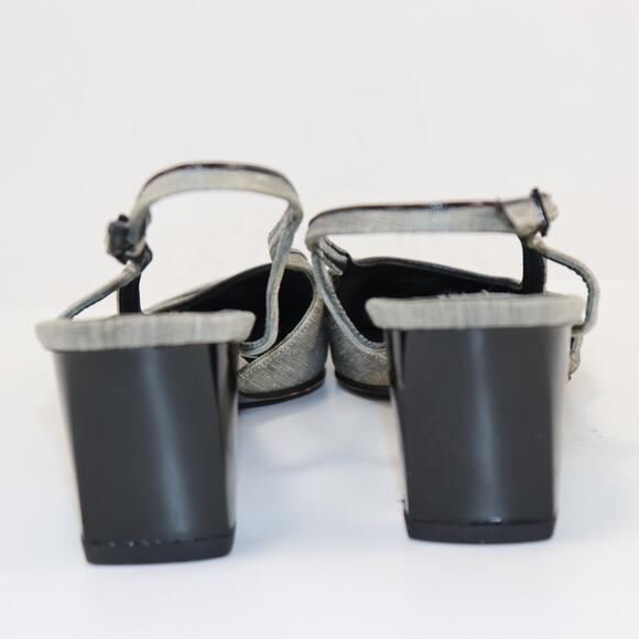 Vintage Stuart Weitzman Slingback Block Heel Pumps Gray Fabric Size 8 - Picture 4 of 7